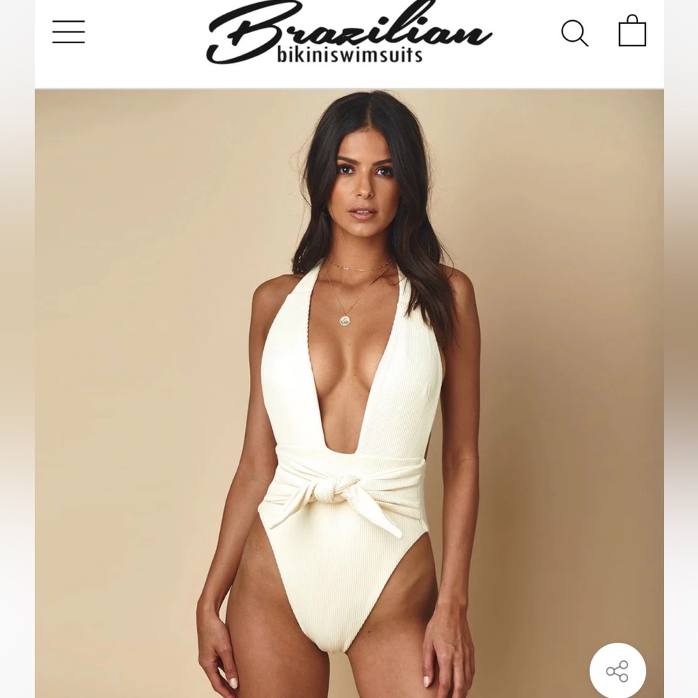 Ribbed White Halter One Piece Swimsuit Brazilian Bikini